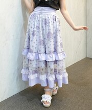 紫陽花柄プリントチュールスカート