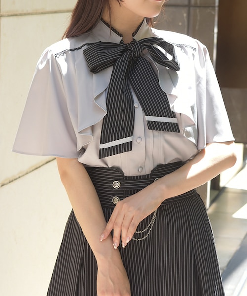 リボン×フラシ半袖ブラウス｜アクシーズファムの通販｜&mall（アンド