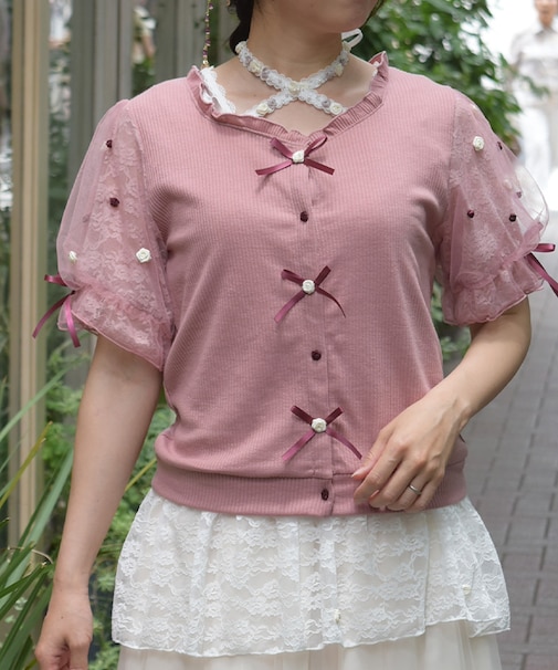 ローズ×リボンカットカーデ
