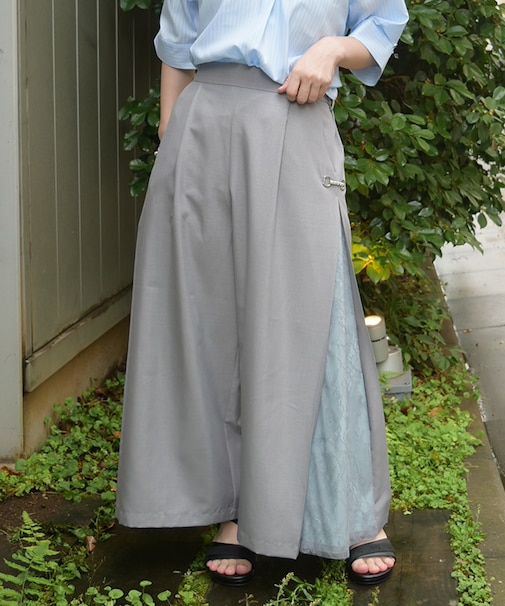 接触冷感レース切替ワイドパンツ