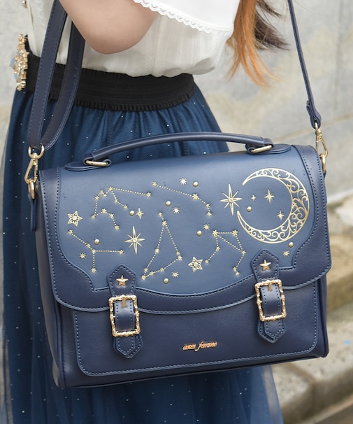 月星箔押しフラップサッチェル