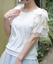 接触冷感ダリア刺繍プルオーバー