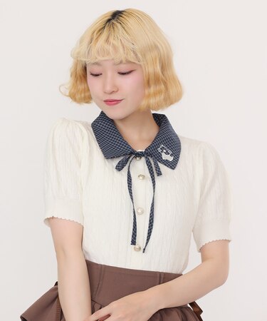 うさぎ刺繍襟付きニットプルオーバー