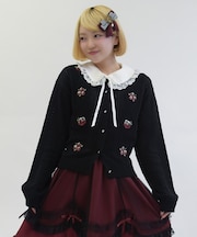 バラ刺繍ダイヤ柄ニットカーディガン