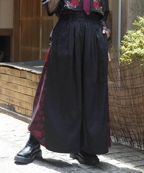 彼岸花柄×ジャガードパンツ