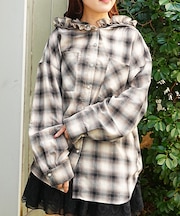 フード付シアーチェックシャツ