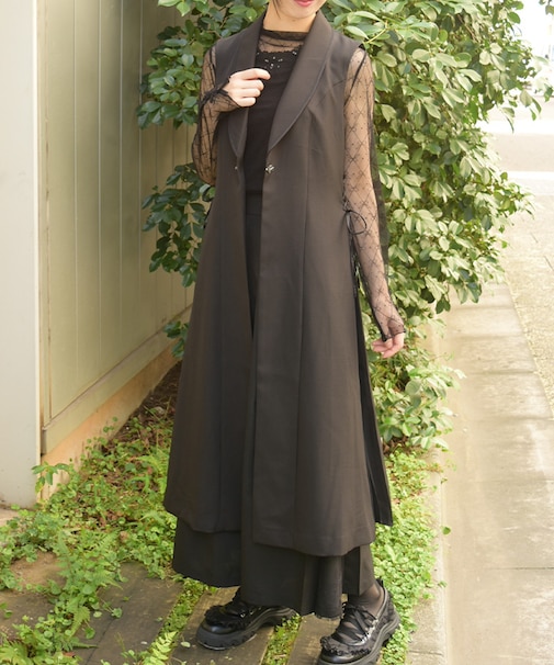 サイドプリーツロングジレ