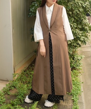 サイドプリーツロングジレ