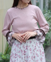 チュール刺繍カラーレースプルオーバー