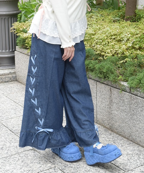 レースアップフレアデニムパンツ｜アクシーズファムの通販｜&mall