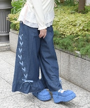 レースアップフレアデニムパンツ