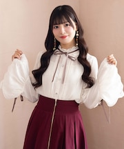 スタンドカラー姫袖風ブラウス