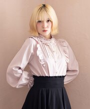 スタンドカラー肩フリルブラウス