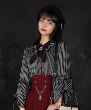 十字架刺繍タイ付ブラウス