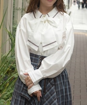 ボリューム袖リボンシャツ