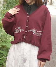 音楽刺繍ショートニットカーディガン