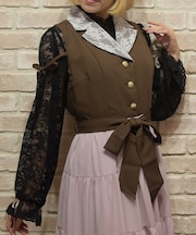袖口フリル総レーストップス