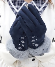 雪刺繍スエードファー手袋