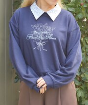 バラＰＴ×ロゴ刺繍襟付きトレーナー