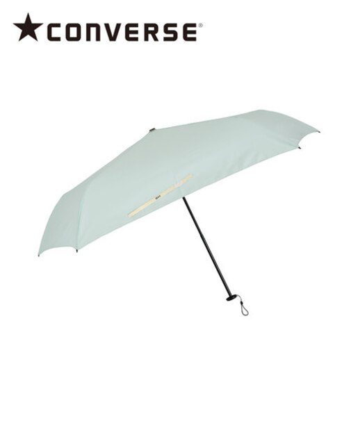 CONVERSE 折りたたみ傘 メンズ レディース 傘 超軽量 90g スリム 5本骨 50cm 超はっ水 ミントグリーン 手開き 安全カバー付き ポーチ型共袋 ワンポイント ロゴ 刺繍 20132