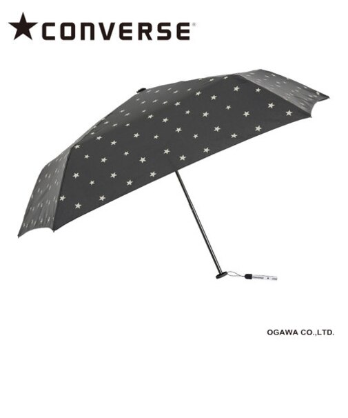 CONVERSE 晴雨兼用日傘 軽量折りたたみ傘 メンズ レディース UVカット率＆遮光率99%以上 遮熱効果付き 軽量 145g 50cm 6本骨 手開き はっ水 共袋付き 裏面カラーコーティング BLACK×BLACK 20150