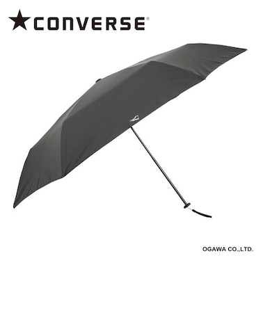 CONVERSE 晴雨兼用日傘 大きめ折りたたみ傘 メンズ レディース 大きい UVカット率＆遮光率99%以上 遮熱効果付き 58cm 6本骨 手開き はっ水 共袋付き 裏面黒コーティング BLACK×RED 20156