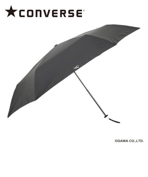CONVERSE 晴雨兼用日傘 大きめ折りたたみ傘 メンズ レディース 大きい UVカット率＆遮光率99%以上 遮熱効果付き 58cm 6本骨 手開き はっ水 共袋付き 裏面黒コーティング BLACK×RED 20156