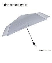 CONVERSE 自動開閉式折りたたみ傘 レディース メンズ 軽量 187g スリム 55cm 5本骨 ワンタッチ自動開閉 途中で飛び出さない安全装置付 はっ水 グレー ファスナーブランドロゴ 20215