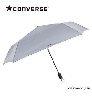 CONVERSE 自動開閉式折りたたみ傘 レディース メンズ 軽量 187g スリム 55cm 5本骨 ワンタッチ自動開閉 途中で飛び出さない安全装置付 はっ水 グレー ファスナーブランドロゴ 20215