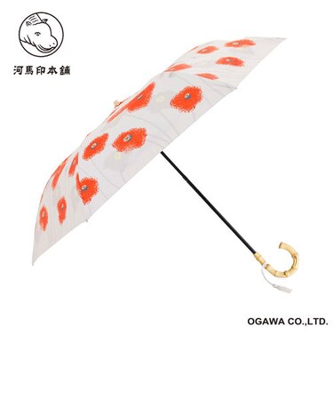 河馬印本舗 晴雨兼用日傘　2段折りたたみ　ポピー（京緋色／きょうひいろ）