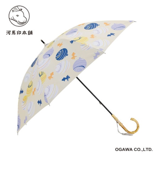 河馬印本舗 晴雨兼用日傘　長傘  水風船（薄卵色／うすたまごいろ）