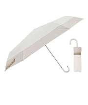 折りたたみ傘 晴雨兼用 LINEDROPS 50cm 手開き式 UVカット 遮光率99％以上 グログランリボン バイカラー シンプル レディース ホワイト×ベージュ 57407