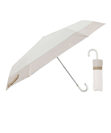 折りたたみ傘 晴雨兼用 LINEDROPS 50cm 手開き式 UVカット 遮光率99％以上 グログランリボン バイカラー シンプル レディース ホワイト×ベージュ 57407