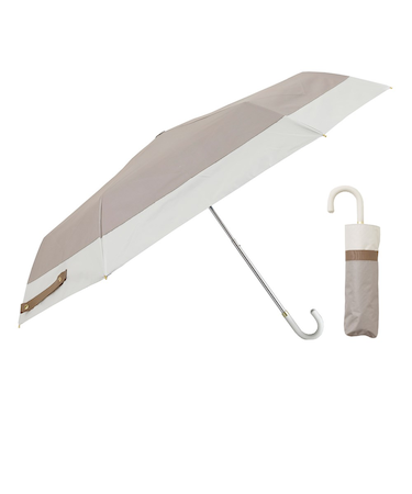 折りたたみ傘 晴雨兼用 LINEDROPS 50cm 手開き式 UVカット 遮光率99％以上 グログランリボン バイカラー シンプル レディース グレージュ×ホワイト 57408