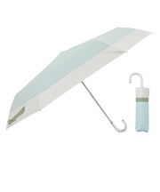 折りたたみ傘 晴雨兼用 LINEDROPS 50cm 手開き式 UVカット 遮光率99％以上 グログランリボン バイカラー シンプル レディース グリーン×ホワイト 57410
