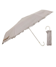 折りたたみ傘 晴雨兼用 LINEDROPS 50cm 手開き式 UVカット 遮光率99％以上 グログランリボン フリル シンプル 無地 レディース グレージュ 57441
