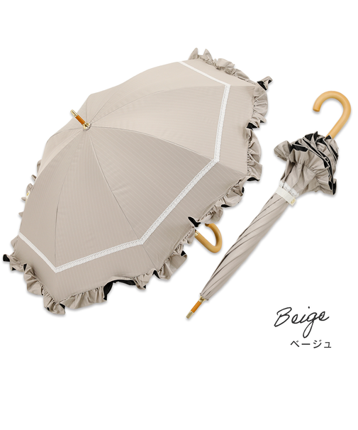 長傘 晴雨兼用 centelleo(センテリオ) マリンフリルパラソル ストライプ 手開き式 50cm UVカット率99.9%以上 遮光率100% 遮熱効果 はっ水加工 BE(ST) 57369