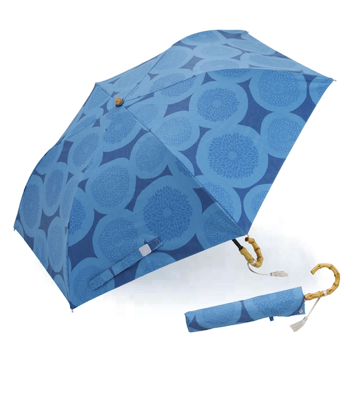折りたたみ傘 晴雨兼用 河馬印本舗 50cm 手開き式 UVカット率99%以上 遮光率99%以上 遮熱効果 はっ水加工 UPF50+ 和柄 着物 浴衣 ピンポンマム(青藍/せいらん) 54378