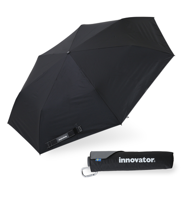 折りたたみ傘 晴雨兼用 innovator 60cm 手開き式 UVカット率100％ 遮光率100％ 遮熱効果 はっ水加工 スリム カラビナ付き 軽量 ブラック 18765
