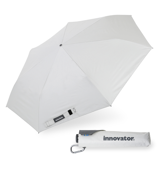 折りたたみ傘 晴雨兼用 innovator 60cm 手開き式 UVカット率100％ 遮光率100％ 遮熱効果 はっ水加工 スリム カラビナ付き 軽量 ホワイト×シルバー 18767