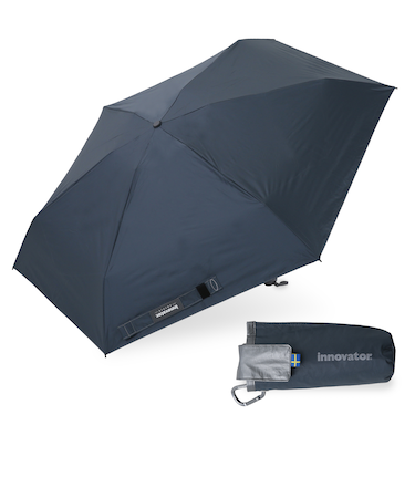 折りたたみ傘 晴雨兼用 innovator 53cm 手開き式 UVカット率100％ 遮光率100％ 遮熱効果 はっ水加工 コンパクト カラビナ付き バックルパーツ付き ネイビー 18771