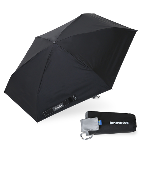 折りたたみ傘 晴雨兼用 innovator 53cm 手開き式 UVカット率100％ 遮光率100％ 遮熱効果 はっ水加工 コンパクト カラビナ付き バックルパーツ付き ブラック 18772