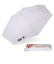 折りたたみ傘 晴雨兼用 innovator 60cm 手開き式 UVカット率100％ 遮光率100％ 遮熱効果 はっ水加工 スリム カラビナ付き 軽量 ホワイト×オレンジ 18768