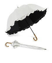 長傘 レディース 晴雨兼用 日傘 UVカット率99.9%以上 遮光率100% 遮熱 はっ水 手開き式 55cm フリル 無地 寒竹 Cynthia シンシア 54732 54733 54734 54735 54736 54737 63013