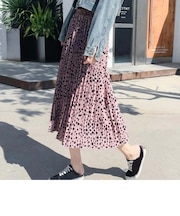 【当商品送料無料】プリーツスカート ロング 通販 スカート 春 夏 秋 おしゃれ レディース ひざ下 ダルメシアン 柄 ウエストゴム 30代 40代