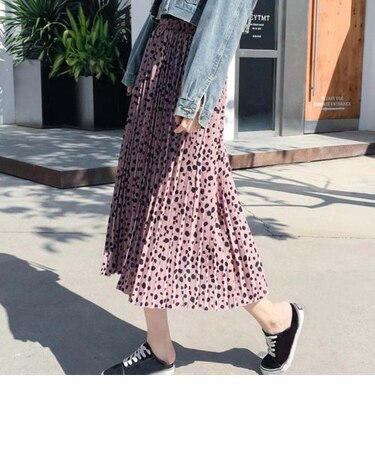 【当商品送料無料】プリーツスカート ロング 通販 スカート 春 夏 秋 おしゃれ レディース ひざ下 ダルメシアン 柄 ウエストゴム 30代 40代