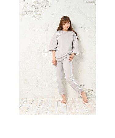 【当商品送料無料】ルームウェア レディース 上下セット 通販 かわいい 大きいサイズ ゆったり 部屋着 セットアップ シンプル 7分袖 ラインパンツ