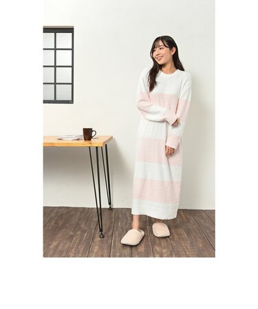 【当商品送料無料】ルームウェア ワンピース 長袖 通販 秋 冬 秋冬 ゆったり ロング マキシ丈 ボーダー おしゃれ 大人 かわいい