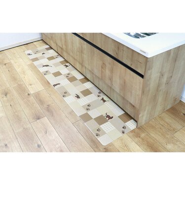 【当商品送料無料】キッチンマット 拭ける 45×240 通販 おしゃれ pvc 240cm 台所マット 台所用品 チェック 猫 ねこ ロングマット