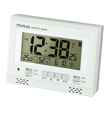 【当商品送料無料】MAG マグ 電波 自動点灯 目覚まし時計 通販 置き時計 目覚まし 時計 電波時計 電子音アラーム スヌーズ ライト 温度 湿度